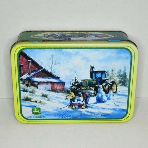 Pair Of John Deere Collector Tins Box Lunch Pail Winter Scenes Farmhouse Decor - Picture 2 of 9